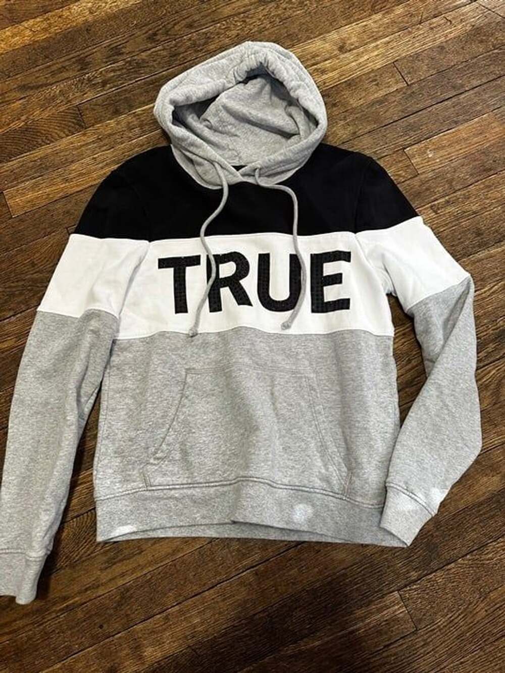 True Religion Hoodie Black Studded Letters Colorblock Pullover  Women’s medium